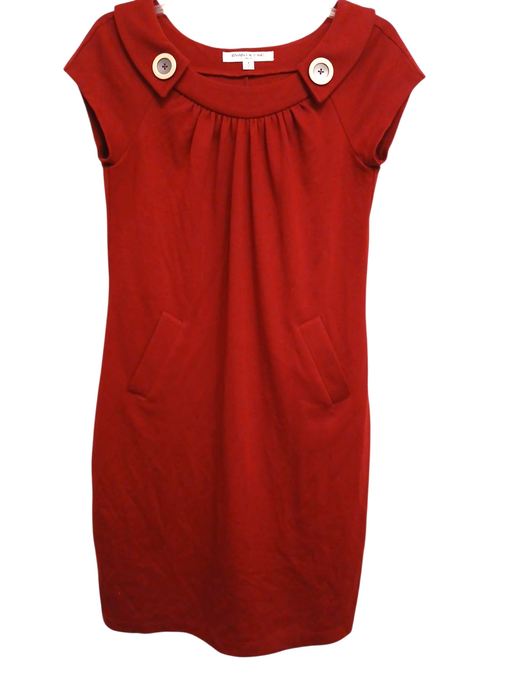 Evan-Picone Preppy Sheath Dress Womens Sz 4 Red Cap Sleeve Buttons Pockets VNT